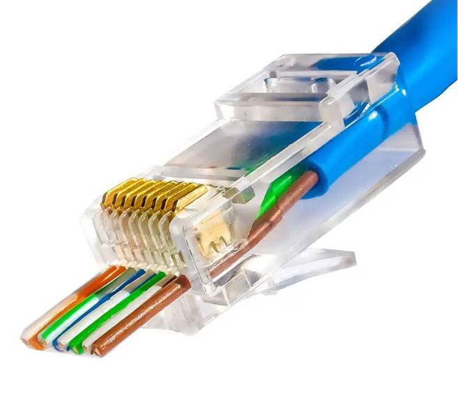 RJ45-CAT5e-UTP-pass-through - RJ45 CAT5e UTP გამჭოლი კონექტორი